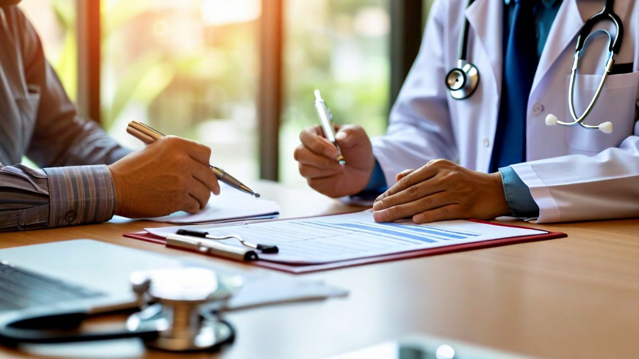 two people in conversation with genetic report visible