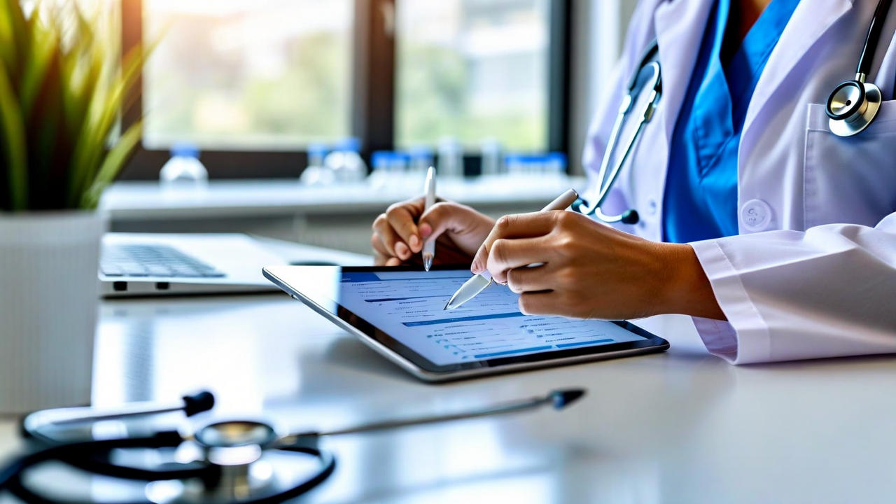 doctor reviewing genetic report on tablet with patient