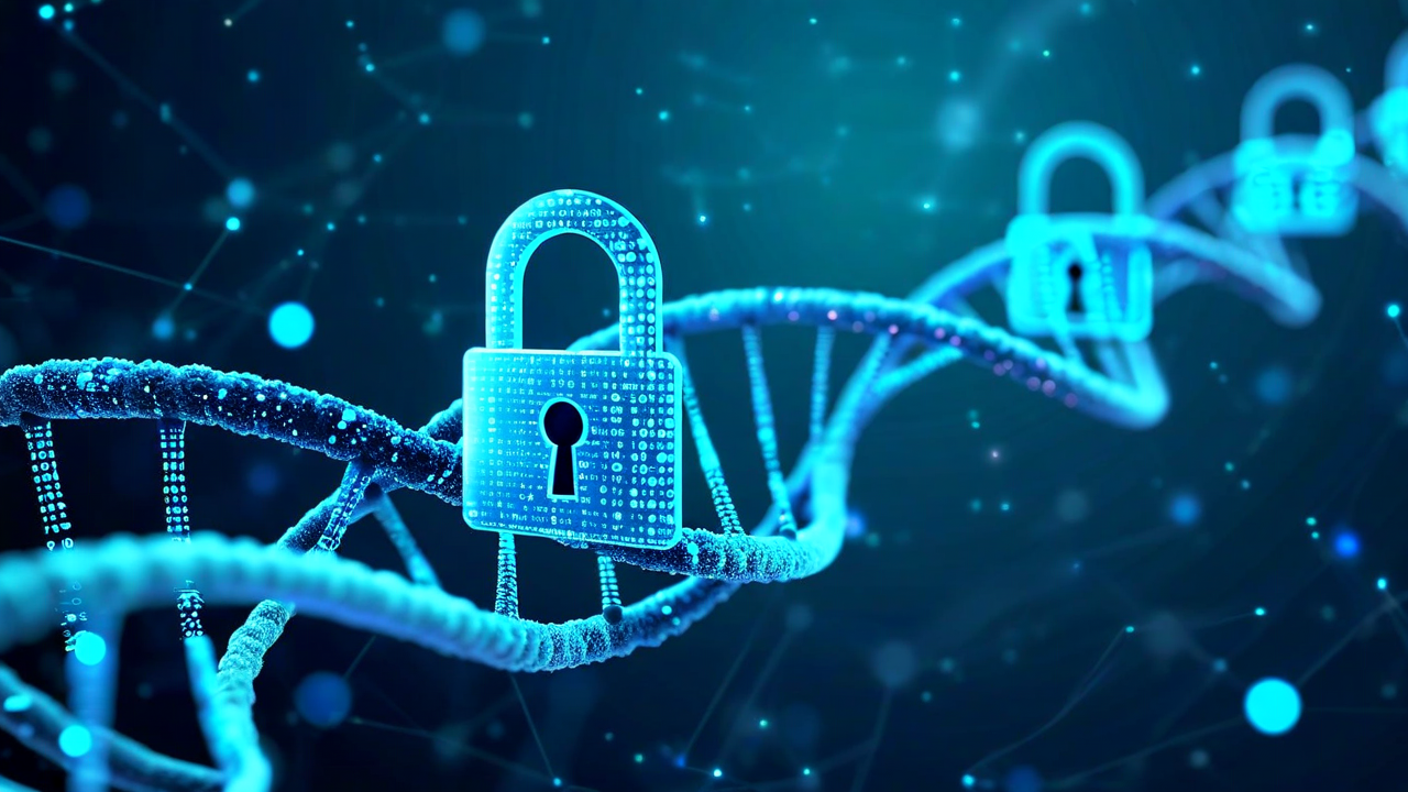 padlock icon with DNA strand background